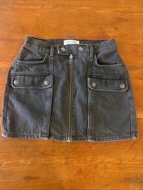 Reformation Black Denim Mini Skirt with Front Zip size 26